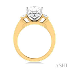 1/2 ctw Tri-Mount Princess Shape Round Cut Diamond Semi Mount Engagement Ring in 14K Yellow and White Gold