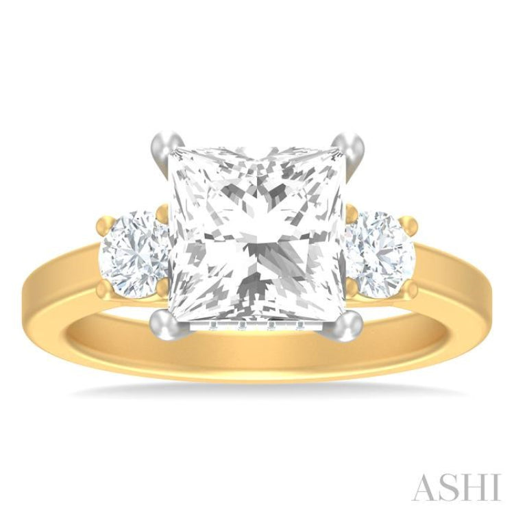 1/2 ctw Tri-Mount Princess Shape Round Cut Diamond Semi Mount Engagement Ring in 14K Yellow and White Gold