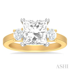 1/2 ctw Tri-Mount Princess Shape Round Cut Diamond Semi Mount Engagement Ring in 14K Yellow and White Gold