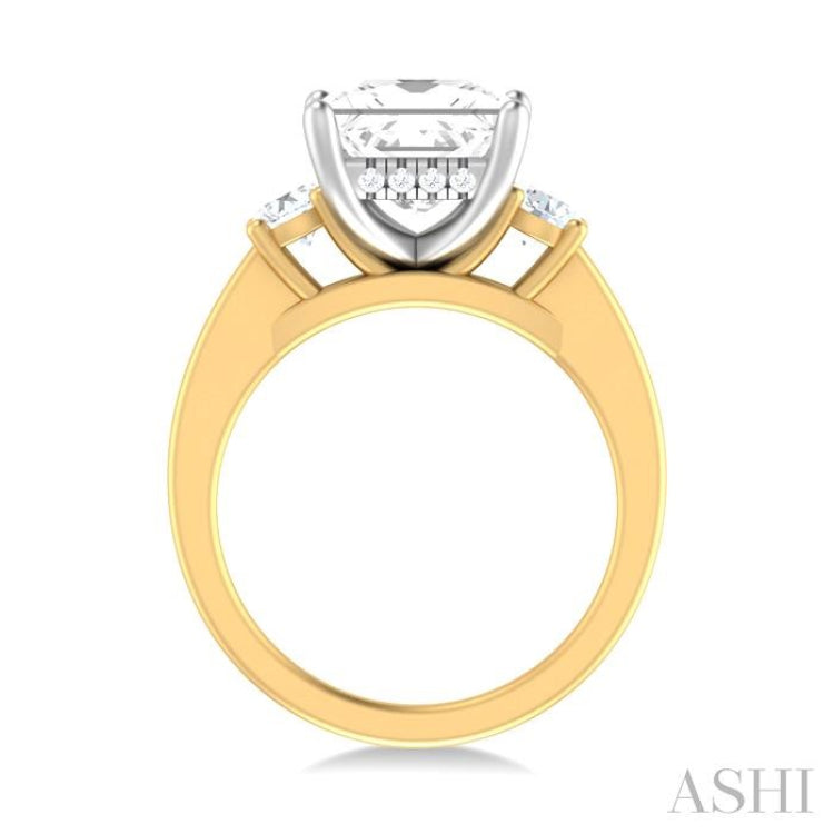 1/2 ctw Tri-Mount Princess Shape Round Cut Diamond Semi Mount Engagement Ring in 14K Yellow and White Gold
