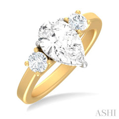 1/2 ctw Tri-Mount Pear Shape Round Cut Diamond Semi Mount Engagement Ring in 14K Yellow and White Gold