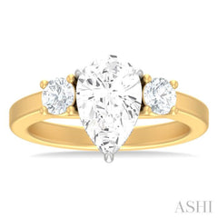 1/2 ctw Tri-Mount Pear Shape Round Cut Diamond Semi Mount Engagement Ring in 14K Yellow and White Gold