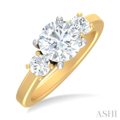 1/2 ctw Tri-Mount Past, Present and Future Round Cut Diamond Semi Mount Engagement Ring in 14K Yellow and White Gold