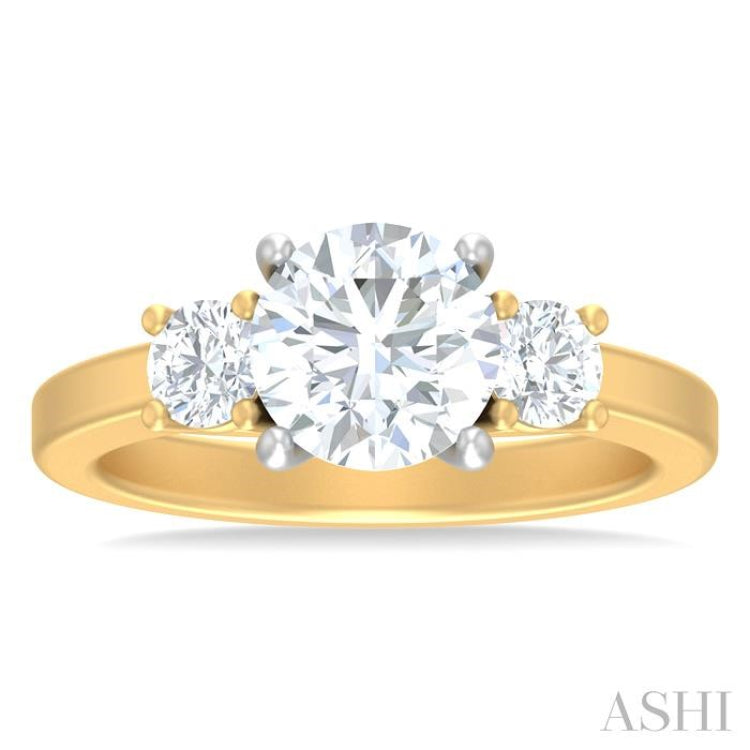 1/2 ctw Tri-Mount Past, Present and Future Round Cut Diamond Semi Mount Engagement Ring in 14K Yellow and White Gold