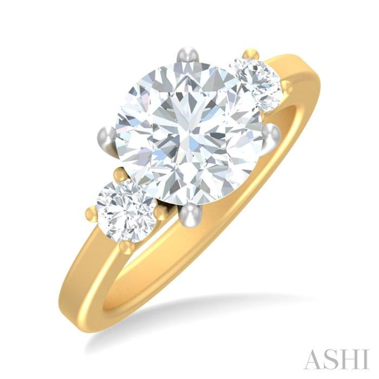 1/2 ctw Tri-Mount Past, Present and Future Round Cut Diamond Semi Mount Engagement Ring in 14K Yellow and White Gold