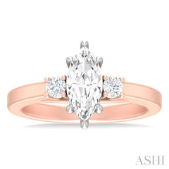 1/4 ctw Tri-Mount Marquise Shape Center Round Cut Diamond Semi Mount Engagement Ring in 14K Rose and White Gold