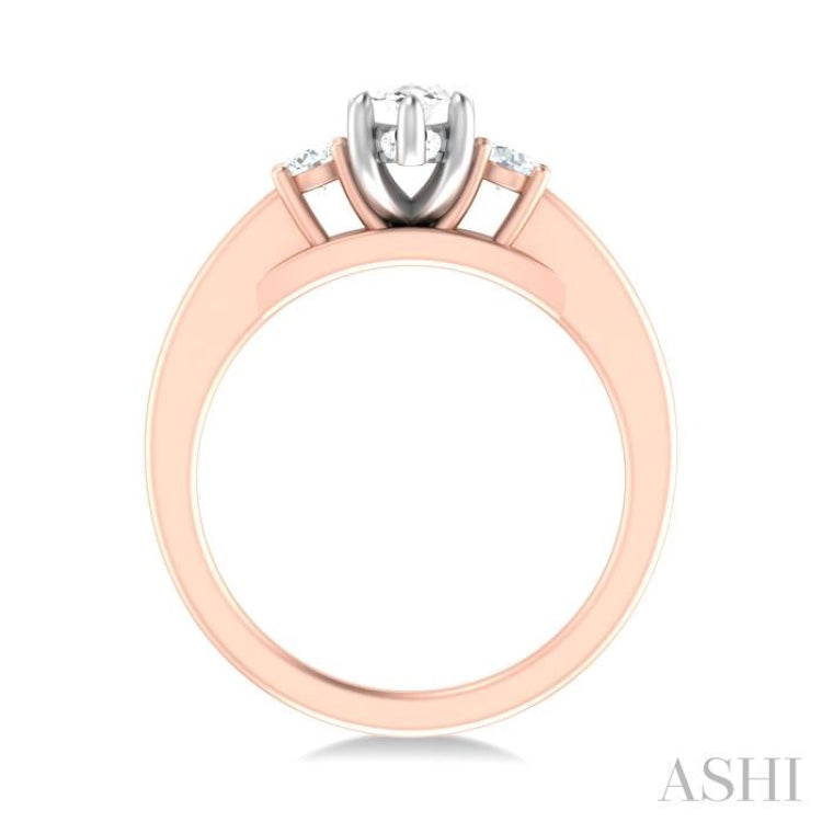 1/4 ctw Tri-Mount Marquise Shape Center Round Cut Diamond Semi Mount Engagement Ring in 14K Rose and White Gold