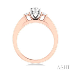 1/4 ctw Tri-Mount Marquise Shape Center Round Cut Diamond Semi Mount Engagement Ring in 14K Rose and White Gold