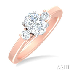 1/4 ctw Tri-Mount Past, Present and Future Oval Shape Center Round Cut Diamond Semi Mount Engagement Ring in 14K Rose and White Gold