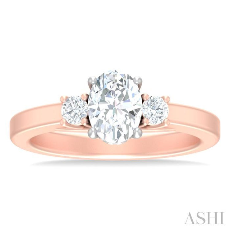 1/4 ctw Tri-Mount Past, Present and Future Oval Shape Center Round Cut Diamond Semi Mount Engagement Ring in 14K Rose and White Gold