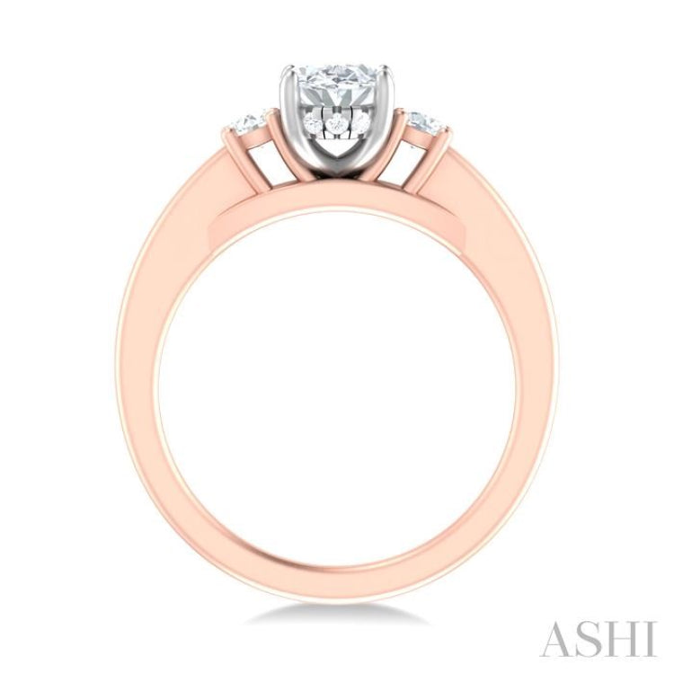 1/4 ctw Tri-Mount Past, Present and Future Oval Shape Center Round Cut Diamond Semi Mount Engagement Ring in 14K Rose and White Gold