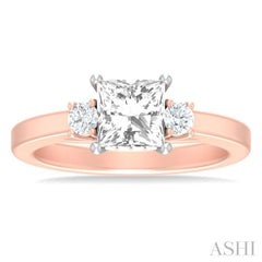 1/4 ctw Tri-Mount Princess Shape Round Cut Diamond Semi Mount Engagement Ring in 14K Rose and White Gold