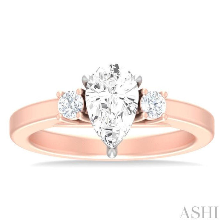 1/4 ctw Tri-Mount Pear Shape Round Cut Diamond Semi Mount Engagement Ring in 14K Rose and White Gold