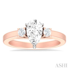 1/4 ctw Tri-Mount Pear Shape Round Cut Diamond Semi Mount Engagement Ring in 14K Rose and White Gold