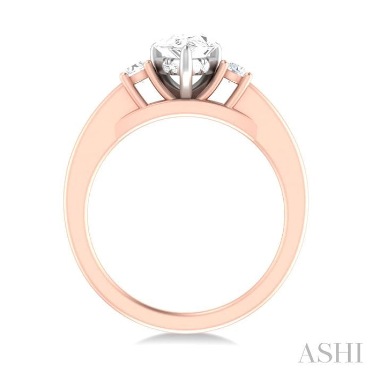 1/4 ctw Tri-Mount Pear Shape Round Cut Diamond Semi Mount Engagement Ring in 14K Rose and White Gold