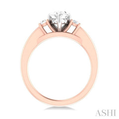 1/4 ctw Tri-Mount Pear Shape Round Cut Diamond Semi Mount Engagement Ring in 14K Rose and White Gold