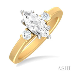 1/4 ctw Tri-Mount Marquise Shape Center Round Cut Diamond Semi Mount Engagement Ring in 14K Yellow and White Gold