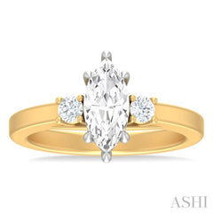 1/4 ctw Tri-Mount Marquise Shape Center Round Cut Diamond Semi Mount Engagement Ring in 14K Yellow and White Gold