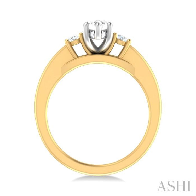 1/4 ctw Tri-Mount Marquise Shape Center Round Cut Diamond Semi Mount Engagement Ring in 14K Yellow and White Gold