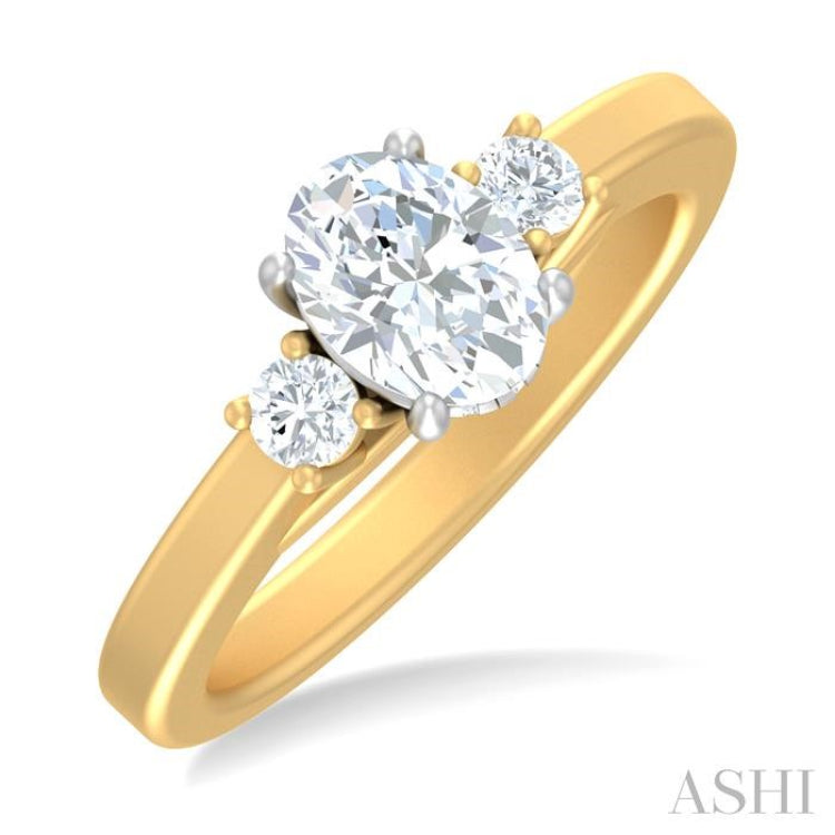 1/4 ctw Tri-Mount Past, Present and Future Oval Shape Center Round Cut Diamond Semi Mount Engagement Ring in 14K Yellow and White Gold