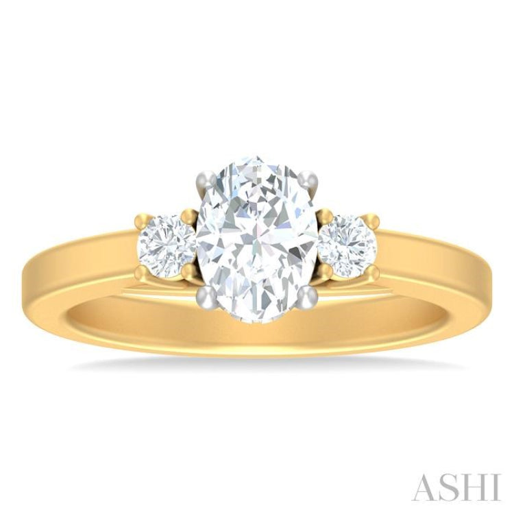 1/4 ctw Tri-Mount Past, Present and Future Oval Shape Center Round Cut Diamond Semi Mount Engagement Ring in 14K Yellow and White Gold
