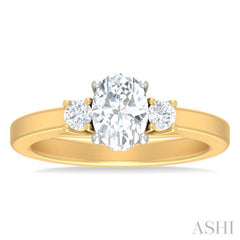 1/4 ctw Tri-Mount Past, Present and Future Oval Shape Center Round Cut Diamond Semi Mount Engagement Ring in 14K Yellow and White Gold