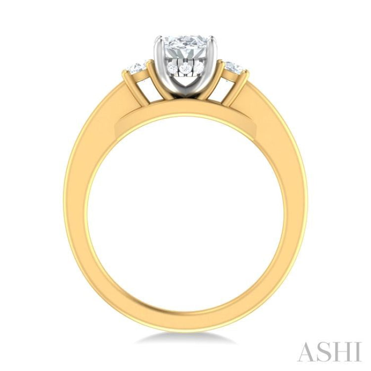 1/4 ctw Tri-Mount Past, Present and Future Oval Shape Center Round Cut Diamond Semi Mount Engagement Ring in 14K Yellow and White Gold