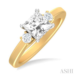 1/4 ctw Tri-Mount Princess Shape Round Cut Diamond Semi Mount Engagement Ring in 14K Yellow and White Gold