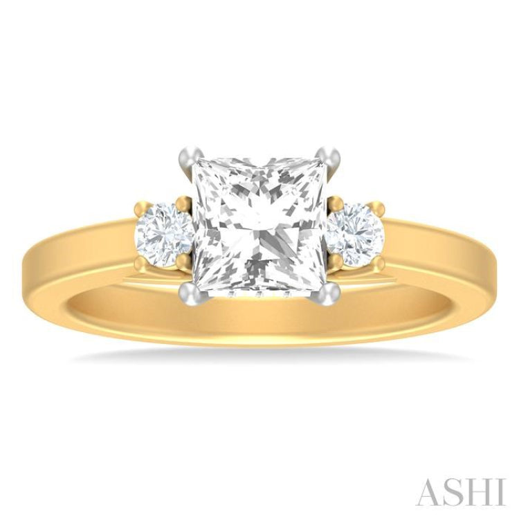 1/4 ctw Tri-Mount Princess Shape Round Cut Diamond Semi Mount Engagement Ring in 14K Yellow and White Gold