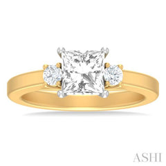 1/4 ctw Tri-Mount Princess Shape Round Cut Diamond Semi Mount Engagement Ring in 14K Yellow and White Gold