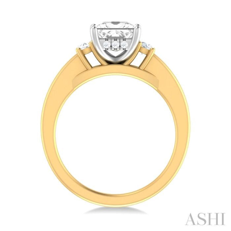 1/4 ctw Tri-Mount Princess Shape Round Cut Diamond Semi Mount Engagement Ring in 14K Yellow and White Gold