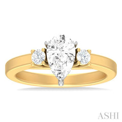 1/4 ctw Tri-Mount Pear Shape Round Cut Diamond Semi Mount Engagement Ring in 14K Yellow and White Gold