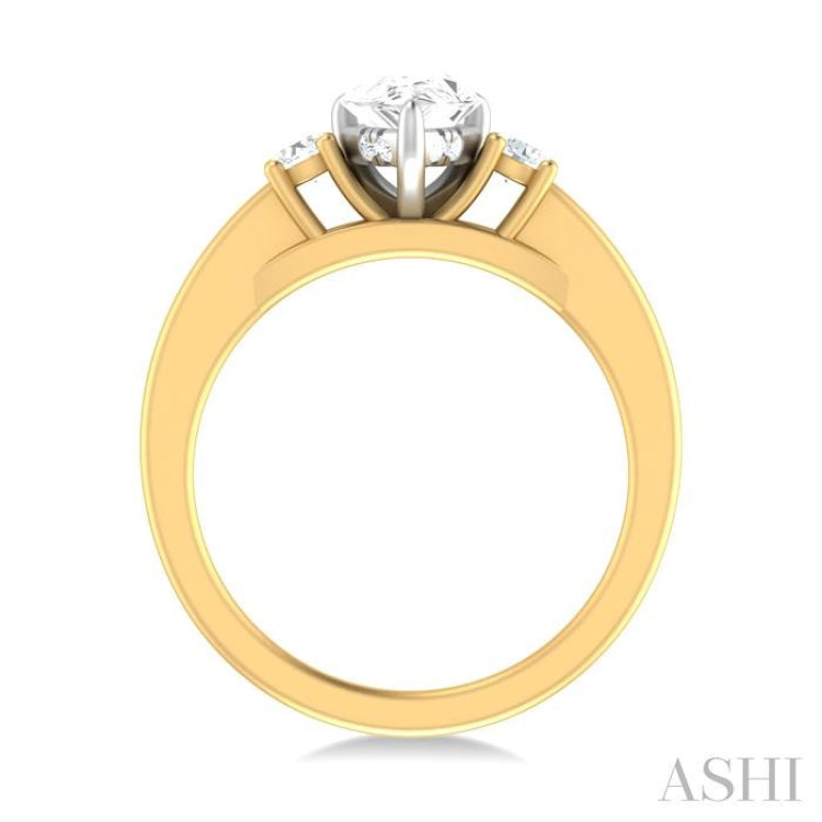 1/4 ctw Tri-Mount Pear Shape Round Cut Diamond Semi Mount Engagement Ring in 14K Yellow and White Gold