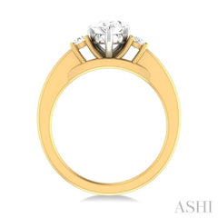 1/4 ctw Tri-Mount Pear Shape Round Cut Diamond Semi Mount Engagement Ring in 14K Yellow and White Gold