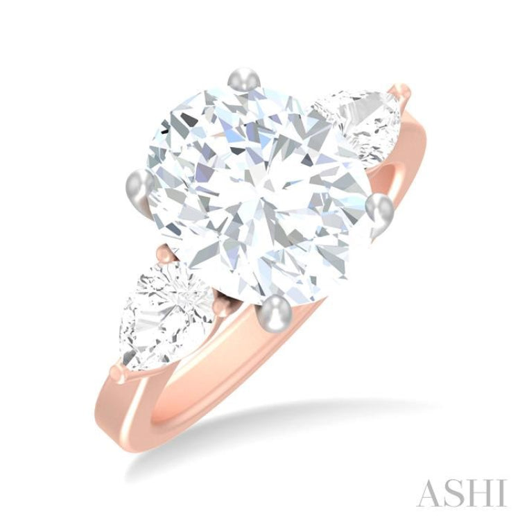 1 ctw Tri-Mount Oval Shape Center Pear and Round Cut Diamond Semi Mount Engagement Ring in 14K Rose and White Gold