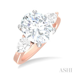 1 ctw Tri-Mount Oval Shape Center Pear and Round Cut Diamond Semi Mount Engagement Ring in 14K Rose and White Gold