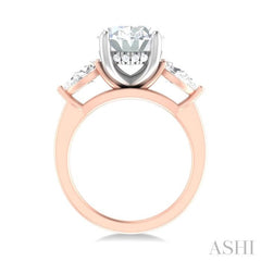 1 ctw Tri-Mount Oval Shape Center Pear and Round Cut Diamond Semi Mount Engagement Ring in 14K Rose and White Gold