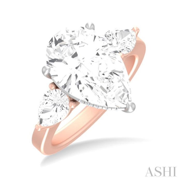 1 ctw Tri-Mount Centerpiece Pear and Round Cut Diamond Semi Mount Engagement Ring in 14K Rose and White Gold