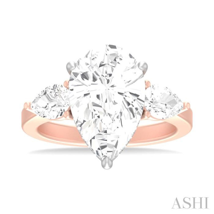 1 ctw Tri-Mount Centerpiece Pear and Round Cut Diamond Semi Mount Engagement Ring in 14K Rose and White Gold