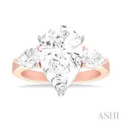 1 ctw Tri-Mount Centerpiece Pear and Round Cut Diamond Semi Mount Engagement Ring in 14K Rose and White Gold