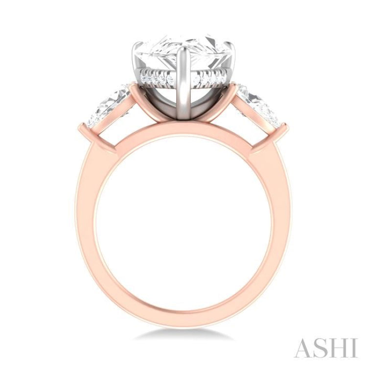 1 ctw Tri-Mount Centerpiece Pear and Round Cut Diamond Semi Mount Engagement Ring in 14K Rose and White Gold