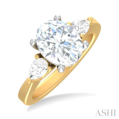 1/2 ctw Tri-Mount Oval Shape Center Pear and Round Cut Diamond Semi Mount Engagement Ring in 14K Yellow and White Gold