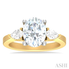 1/2 ctw Tri-Mount Oval Shape Center Pear and Round Cut Diamond Semi Mount Engagement Ring in 14K Yellow and White Gold