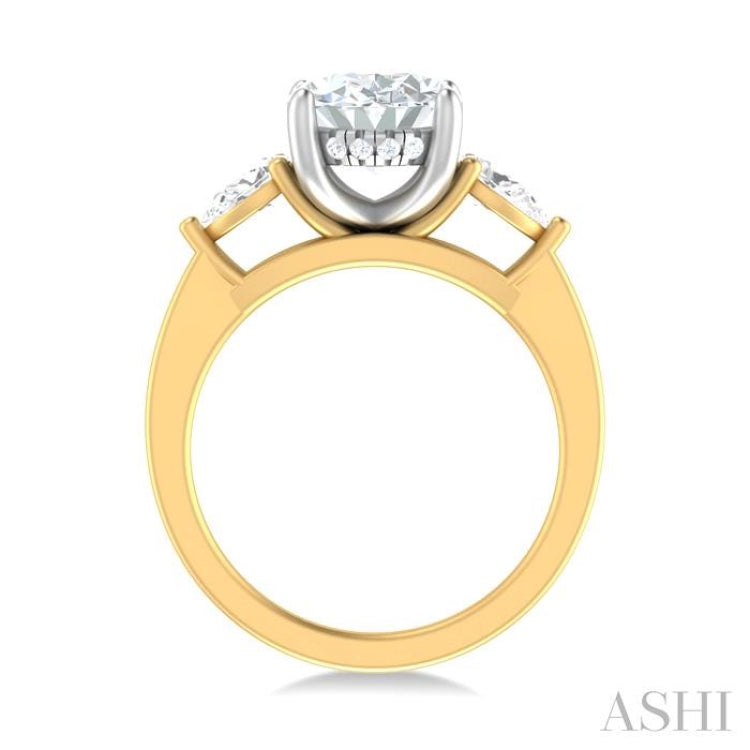 1/2 ctw Tri-Mount Oval Shape Center Pear and Round Cut Diamond Semi Mount Engagement Ring in 14K Yellow and White Gold