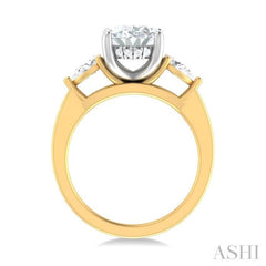 1/2 ctw Tri-Mount Oval Shape Center Pear and Round Cut Diamond Semi Mount Engagement Ring in 14K Yellow and White Gold
