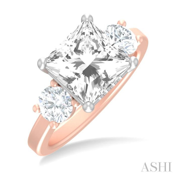 1 ctw Tri-Mount Princess Shape Round Cut Diamond Semi Mount Engagement Ring in 14K Rose and White Gold
