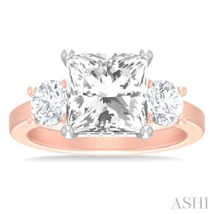 1 ctw Tri-Mount Princess Shape Round Cut Diamond Semi Mount Engagement Ring in 14K Rose and White Gold