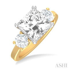 1 ctw Tri-Mount Princess Shape Round Cut Diamond Semi Mount Engagement Ring in 14K Yellow and White Gold