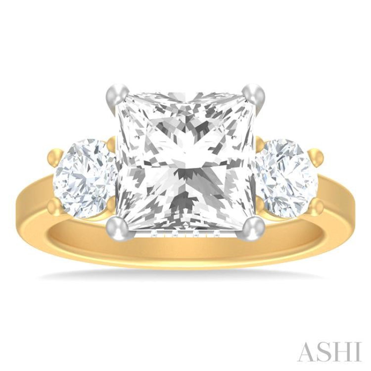 1 ctw Tri-Mount Princess Shape Round Cut Diamond Semi Mount Engagement Ring in 14K Yellow and White Gold