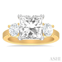 1 ctw Tri-Mount Princess Shape Round Cut Diamond Semi Mount Engagement Ring in 14K Yellow and White Gold